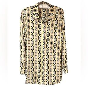 Vintage Geometric Button Up Shirt Collar Blouse Long Sleeves Hexagon NOS